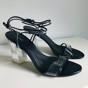 New Michael Kors Black Tori Sandal Lucite Heel Size 9.5 EU 39.5
